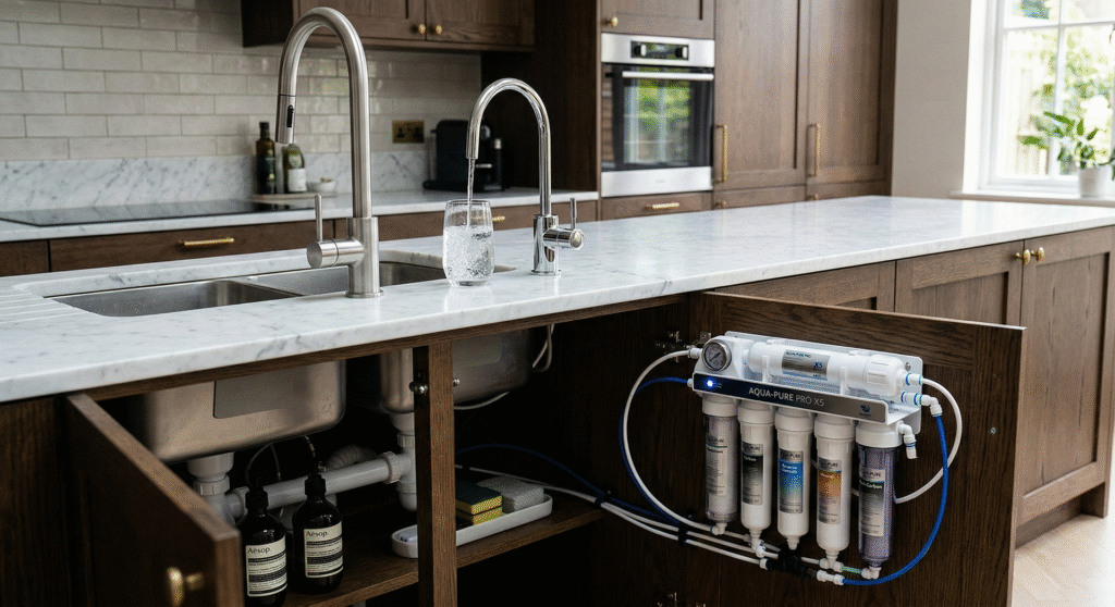 Under-sink water treatment for new construction projects.