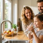 Family enjoying purified drinking water from a whole house filtration system in Central Florida.