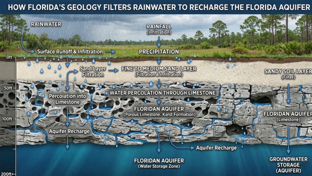 Geological diagram of the Floridan Aquifer and water filtration systems Central Florida.