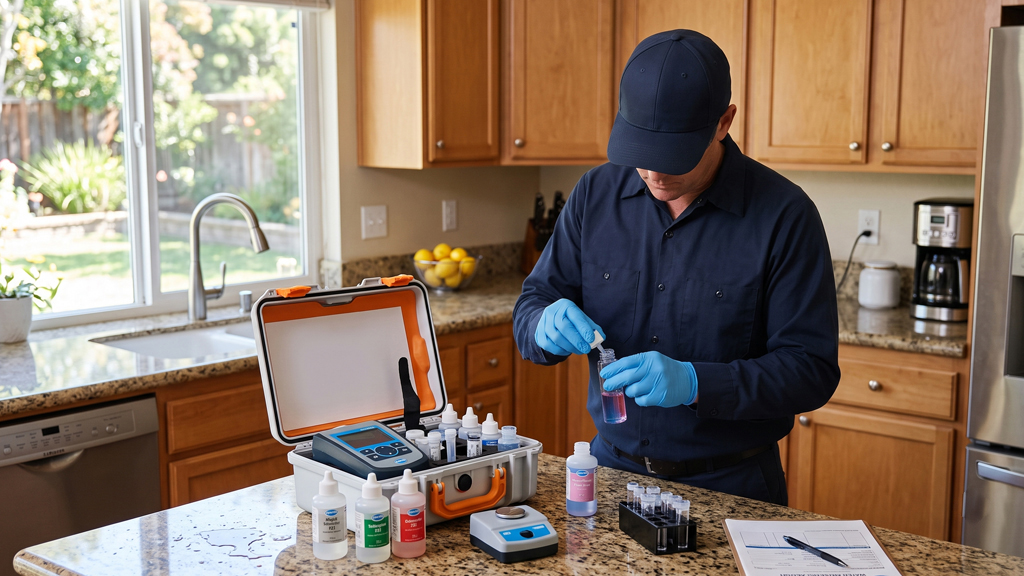 Professional technician performing a free in-home water quality analysis in Central Florida.